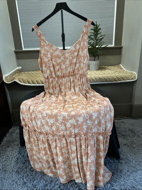 mine Peach Floral Tiered Maxi Dress